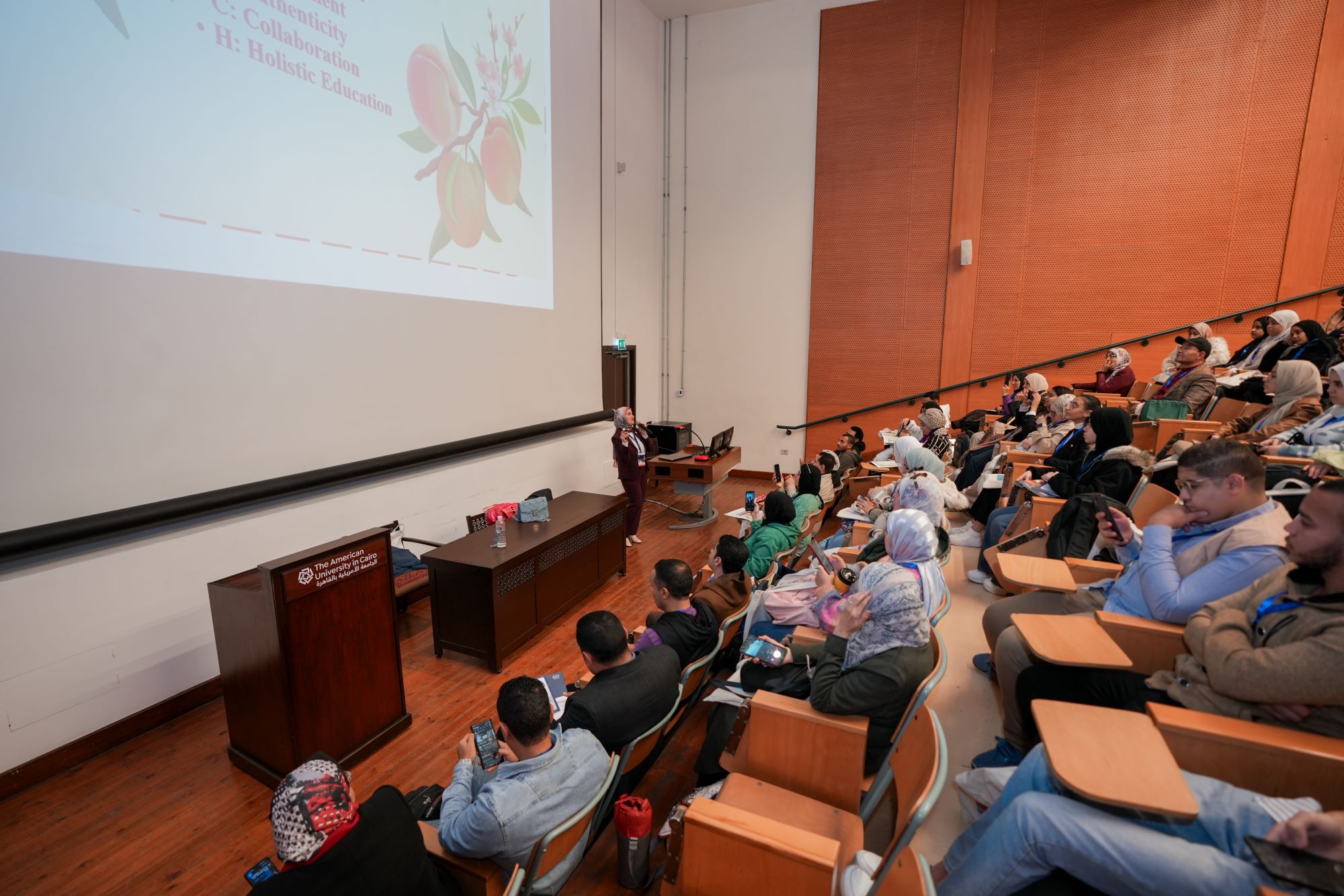 instructor explaining to students in a class about Logistics Management course at AUC's SCE