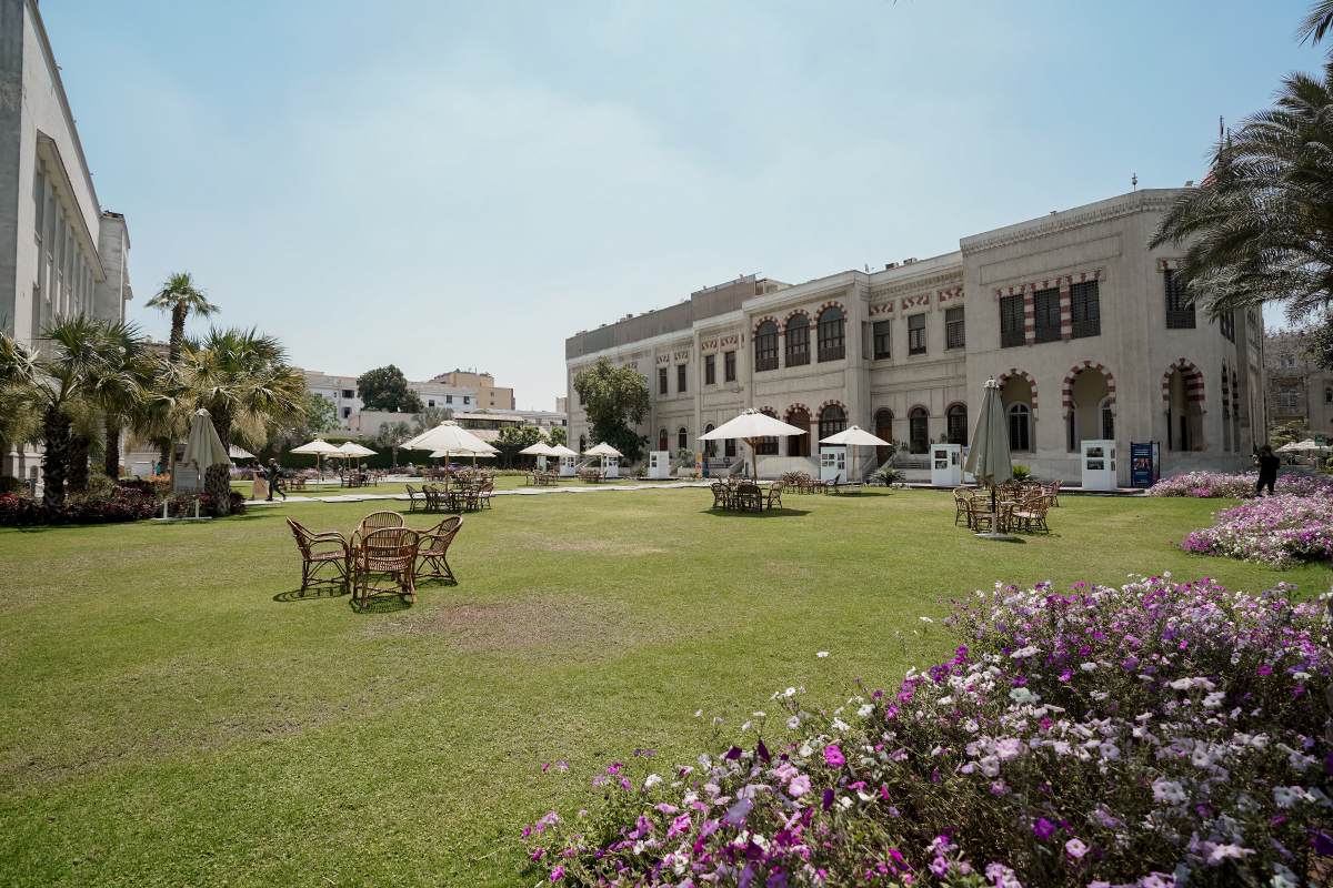 auc tahrir square campus building and garden outdoors area