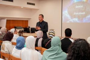 instructor explaining in a modern style class 