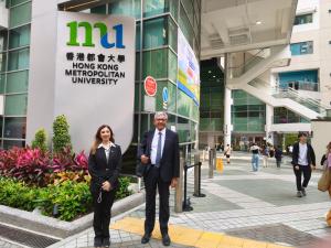 Dean, Dr. Mahmoud Allam and Dr. Doaa Salem in front of Hong Kong Metropolitan University