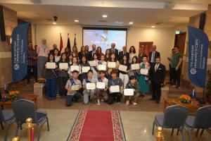 Hong Kong Metropolitan University students taking a group photo in P071 to celebrate their graduation and their visit to Egypt
