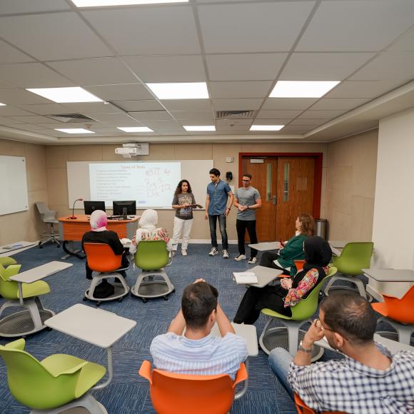 Students are taking class in the dual delivery classroom